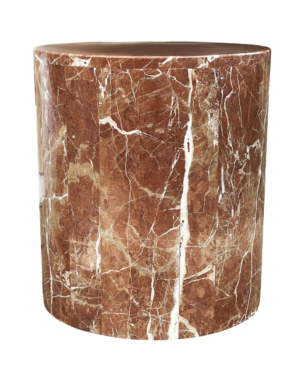 Post-Modern Mid-Century Italian Post Modern Red Marble Drum Side Table or End Table