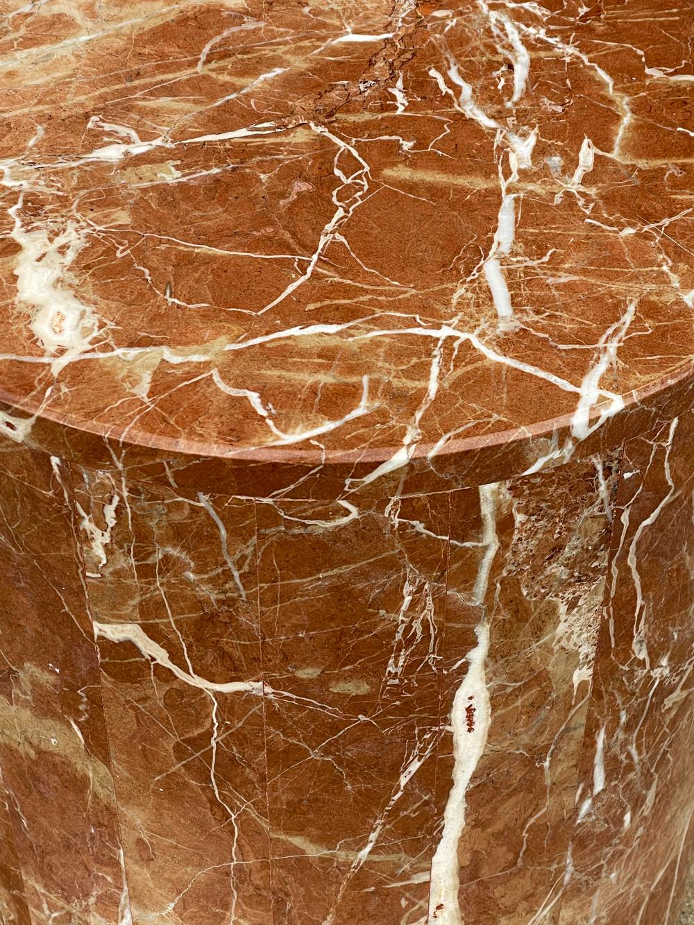 Mid-Century Italian Post Modern Red Marble Drum Side Table or End Table In Good Condition In Philadelphia, PA