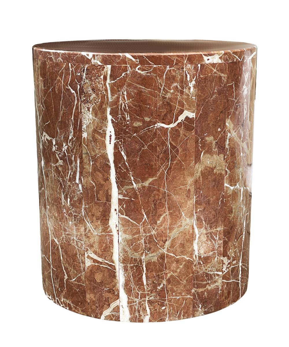 Late 20th Century Mid-Century Italian Post Modern Red Marble Drum Side Table or End Table