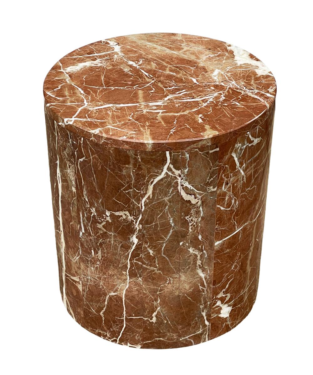 Mid-Century Italian Post Modern Red Marble Drum Side Table or End Table 3