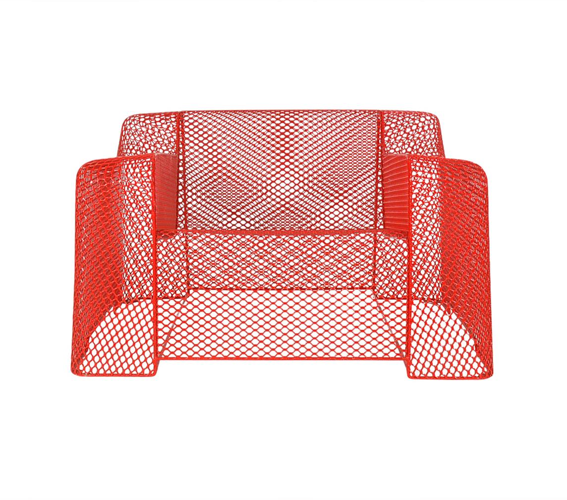 Midcentury Italian Postmodern Red Mesh Wire Indoor Outdoor Patio Lounge Chairs 2