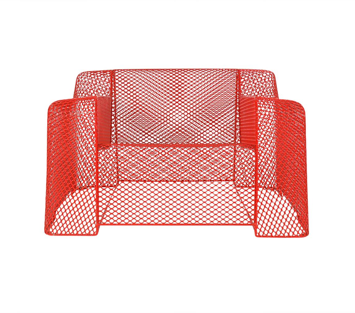 Midcentury Italian Postmodern Red Mesh Wire Indoor Outdoor Patio Lounge Chairs 1