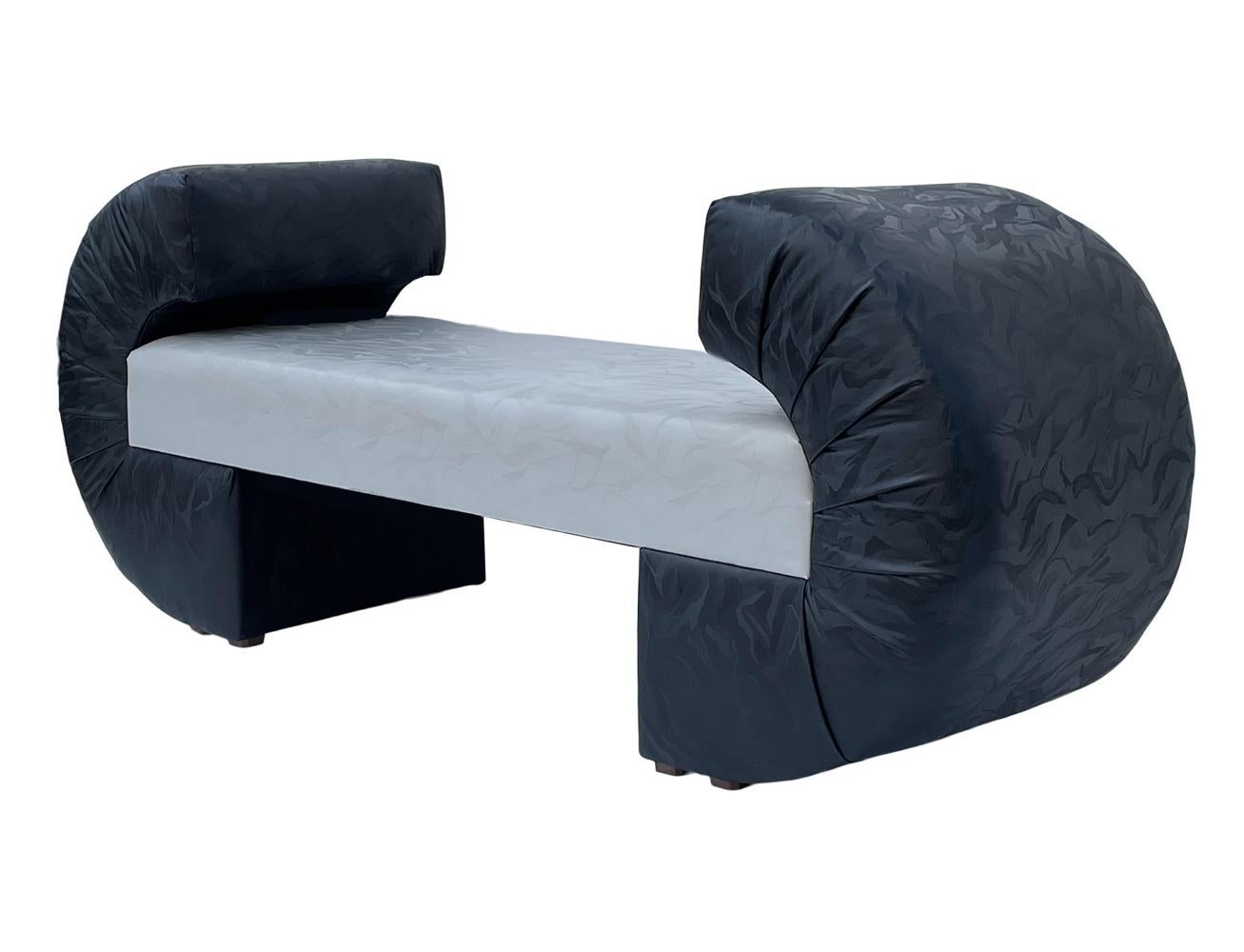 Naugahyde Mid Century Italian Post Modern Sculptural Bench or Settee in Black & Grey For Sale