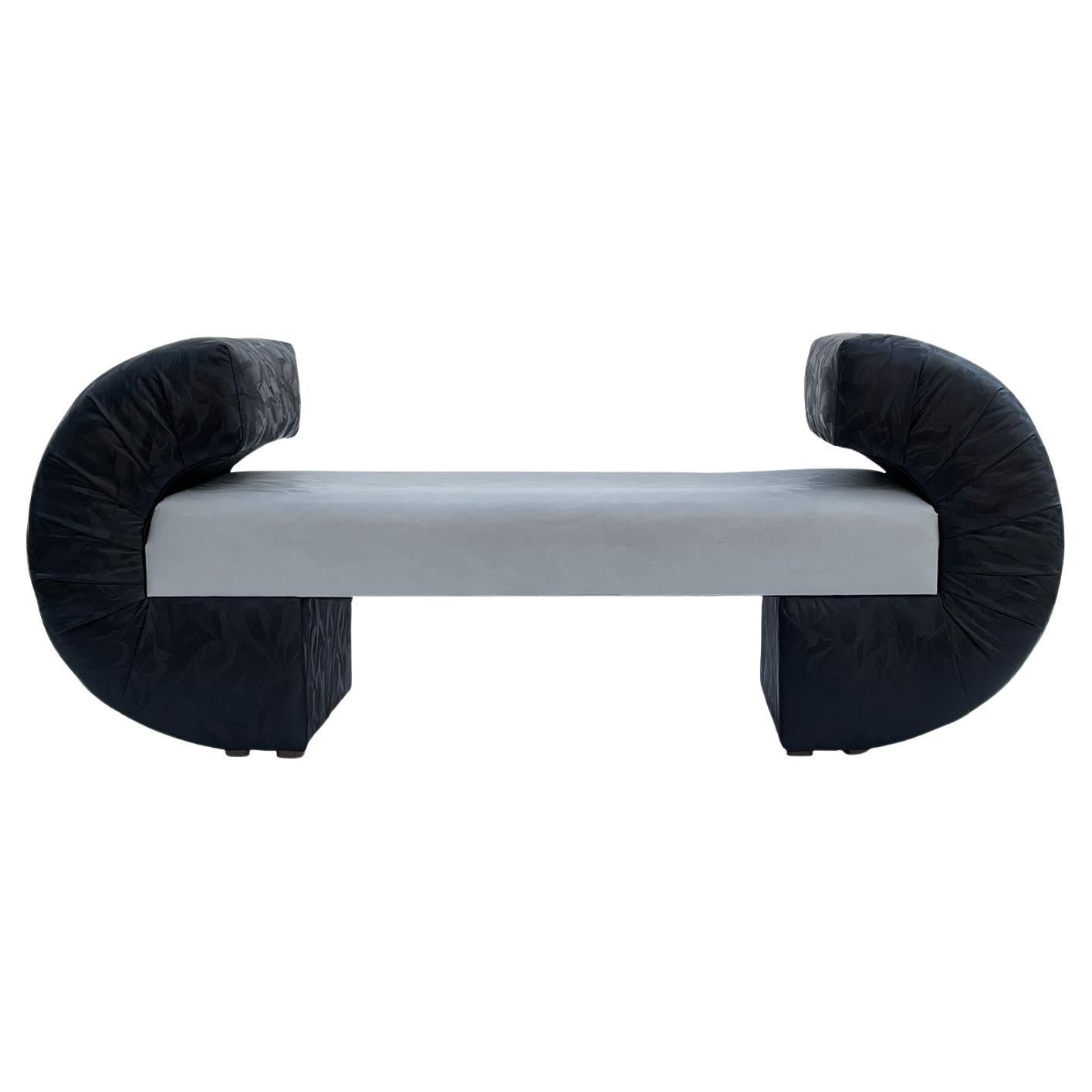 Mid Century Italian Post Modern Sculptural Bench or Settee in Black & Grey For Sale