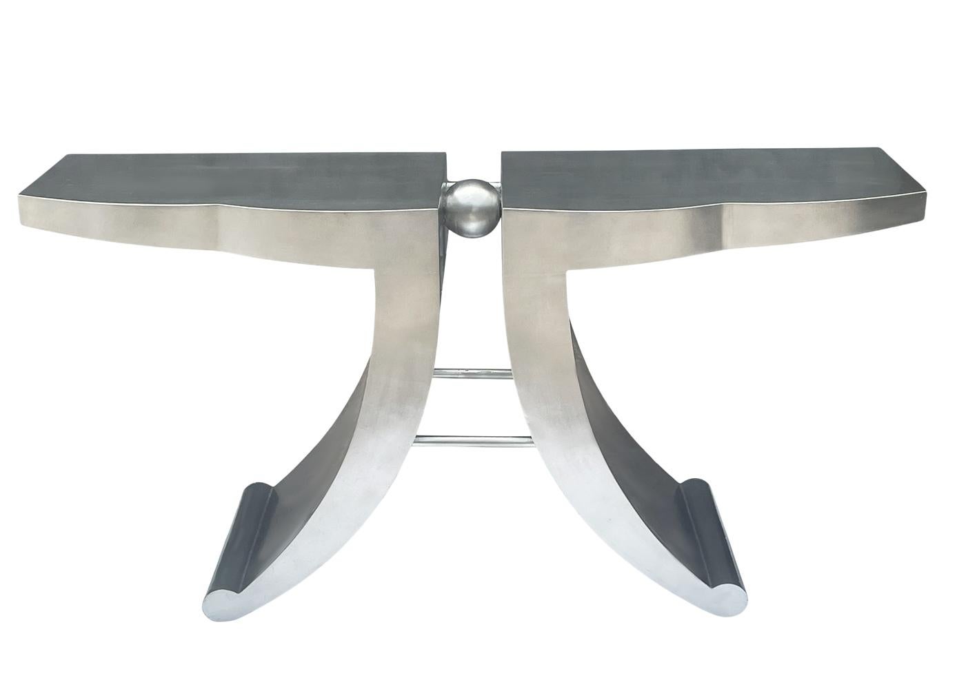 Post-Modern Mid Century Italian Post Modern Silver Leaf Sculptural Console or Sofa Table For Sale