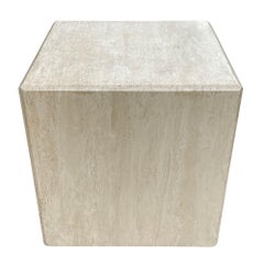 Midcentury Italian Post Modern Travertine Cube Side Table or End Table