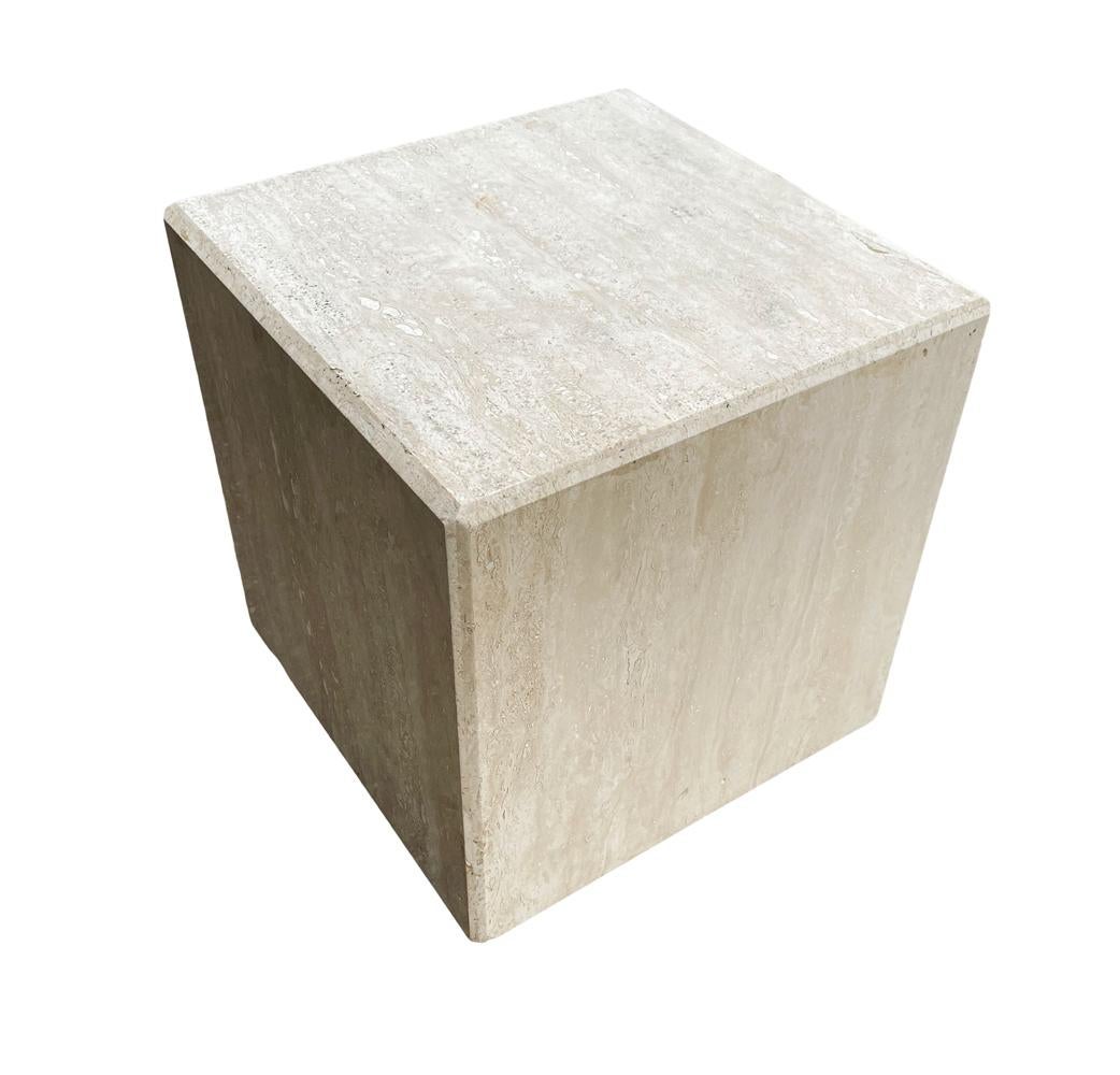 cube travertine side table