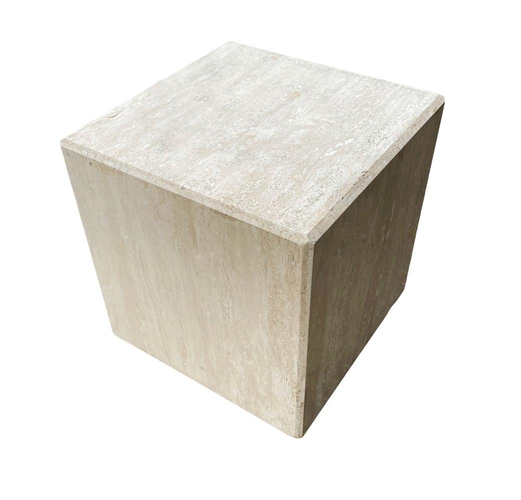 Post-Modern Midcentury Italian Post Modern Travertine Cube Side Table or End Table For Sale