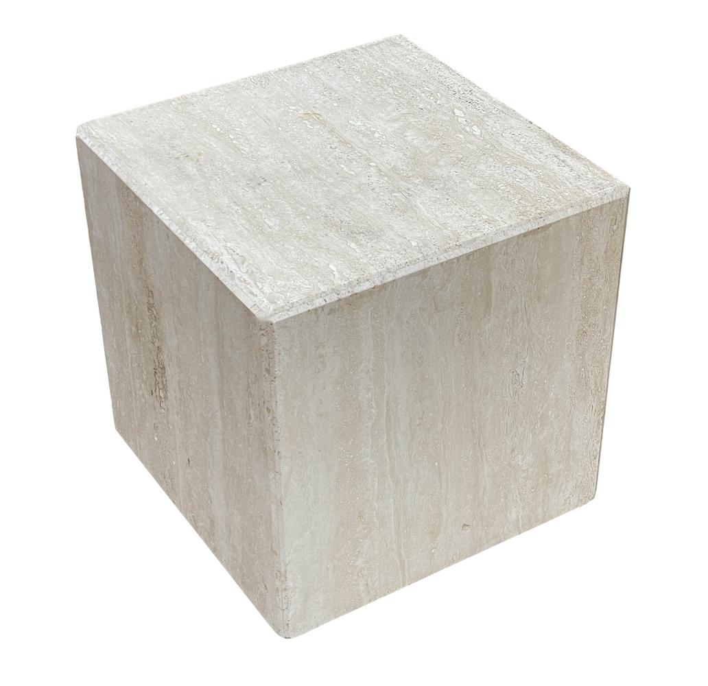 Midcentury Italian Post Modern Travertine Cube Side Table or End Table In Good Condition For Sale In Philadelphia, PA