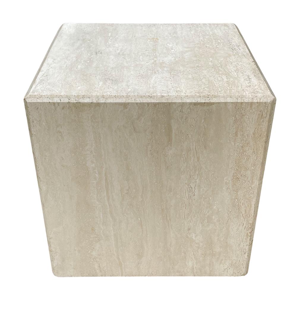 Late 20th Century Midcentury Italian Post Modern Travertine Cube Side Table or End Table For Sale