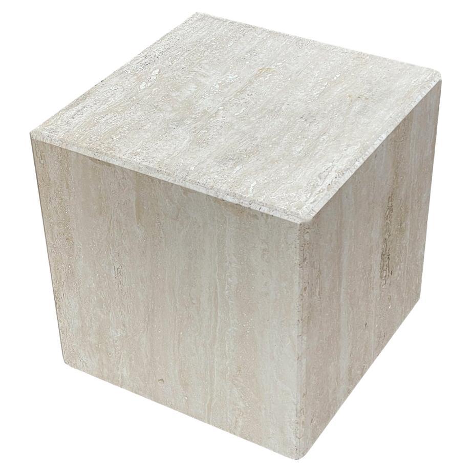 Midcentury Italian Post Modern Travertine Cube Side Table or End Table For Sale