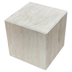 Retro Midcentury Italian Post Modern Travertine Cube Side Table or End Table
