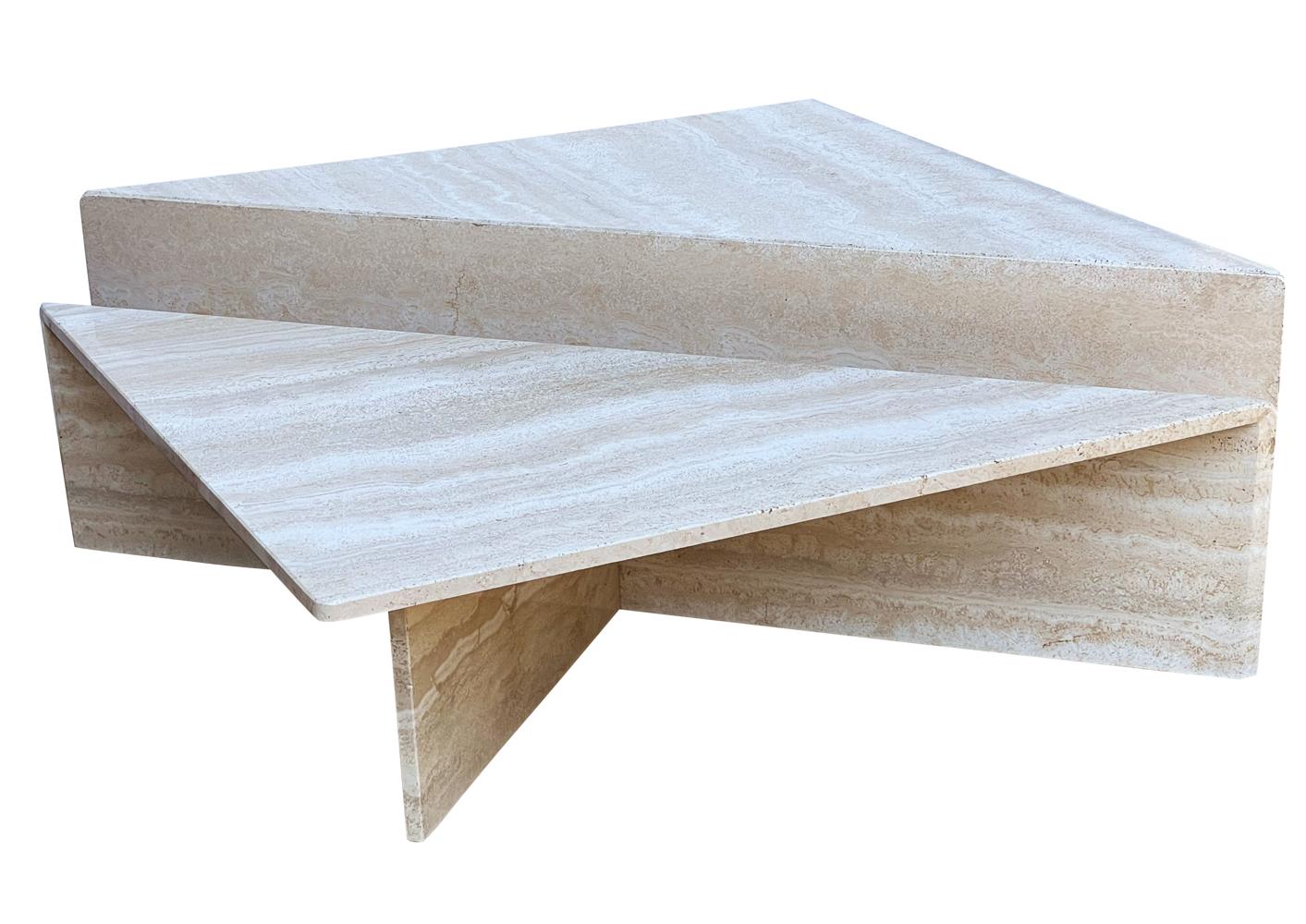 Midcentury Italian Post Modern Travertine Marble 2 Piece Cocktail Table For Sale 1