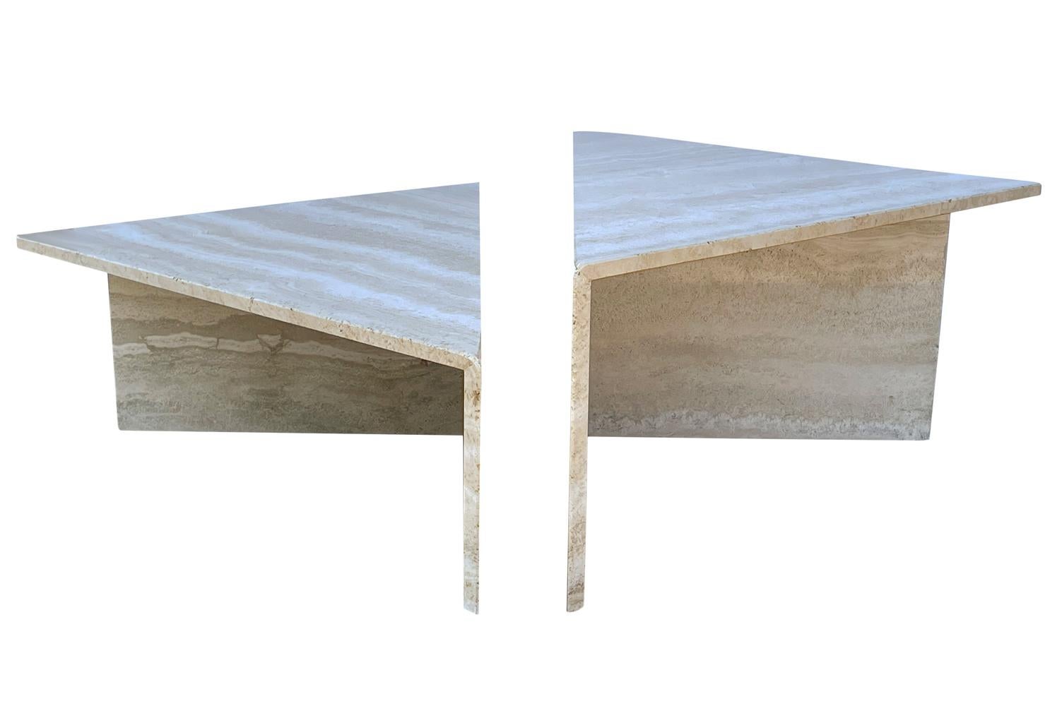 Midcentury Italian Post Modern Travertine Marble 2 Piece Cocktail Table For Sale 2