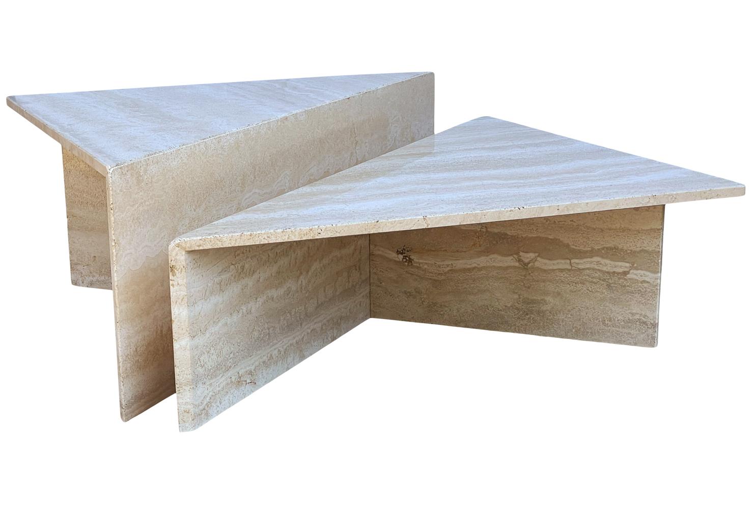 Midcentury Italian Post Modern Travertine Marble 2 Piece Cocktail Table For Sale 3