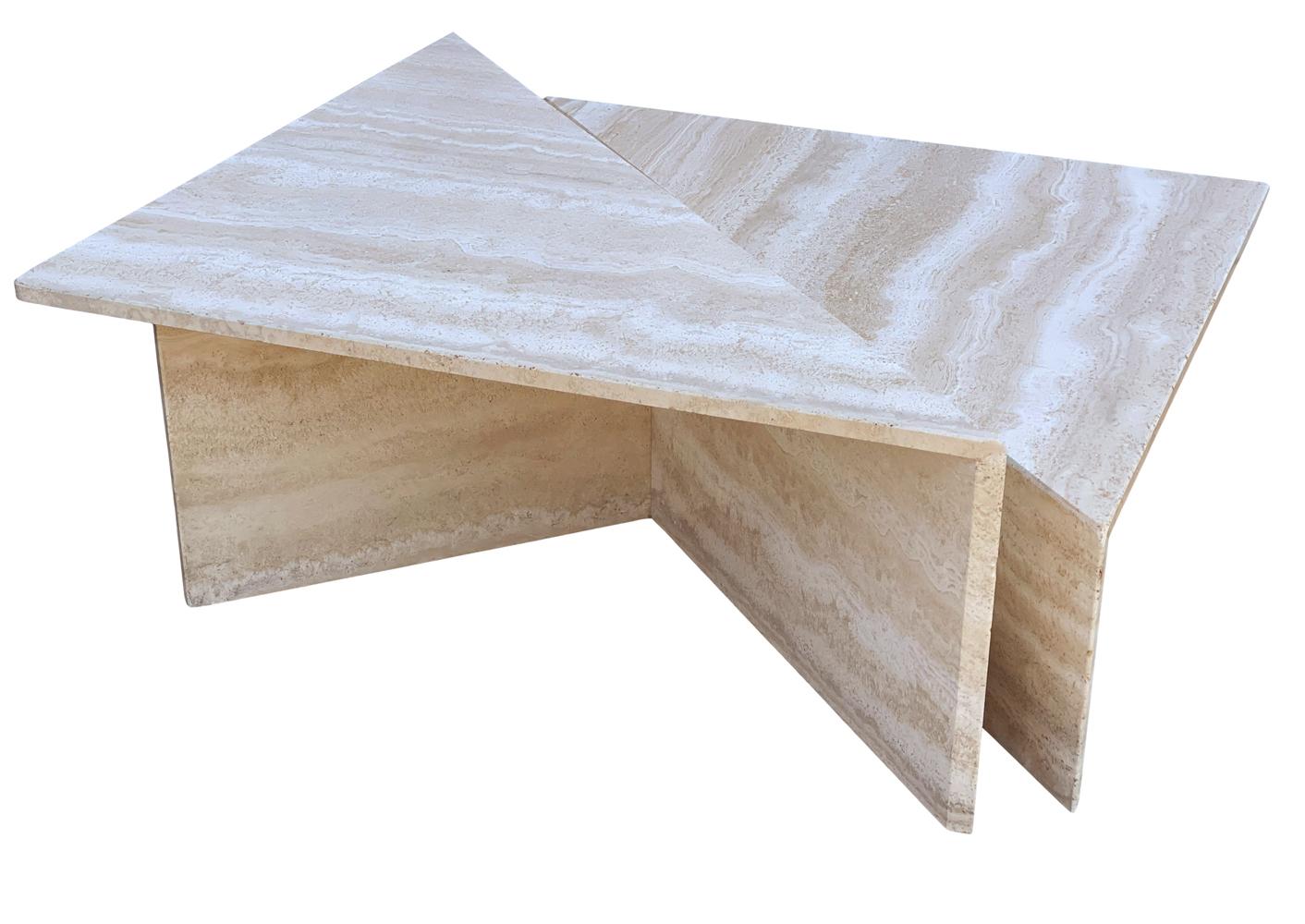 Midcentury Italian Post Modern Travertine Marble 2 Piece Cocktail Table For Sale 4