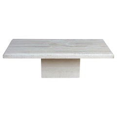 Midcentury Italian Post Modern Travertine Marble Cocktail Table in off White