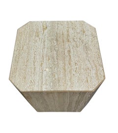Large Mid Century Italian Post Modern Travertine Marble Cube Table or End Table