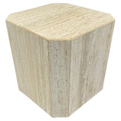 Mid Century Italian Post Modern Travertine Marble Cube Drink Table or End Table