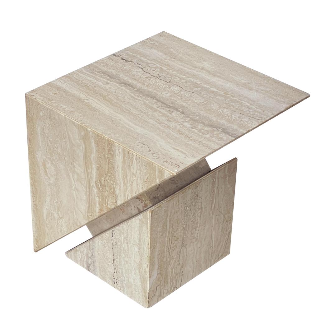 Midcentury Italian Post Modern Travertine Marble Cube Side Table or End Table 5