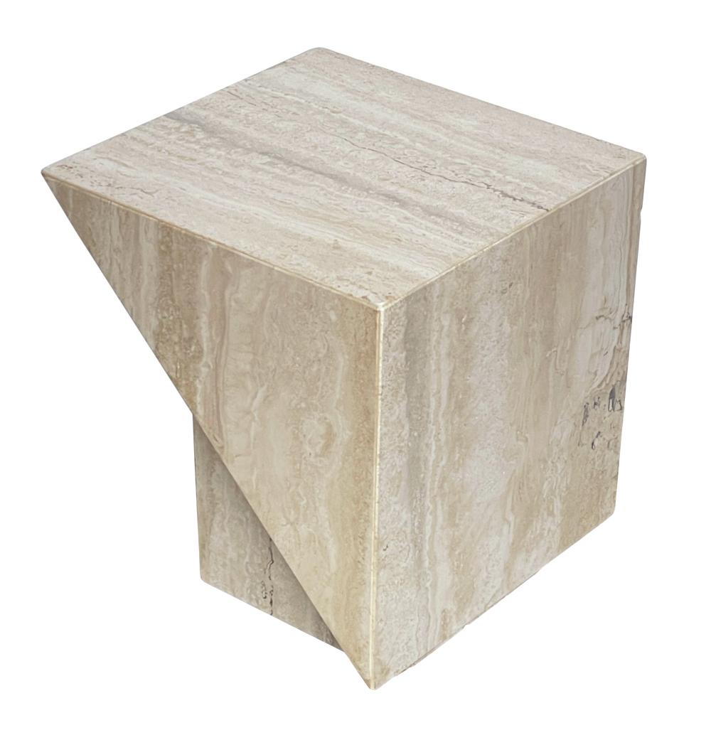 Midcentury Italian Post Modern Travertine Marble Cube Side Table or End Table 6