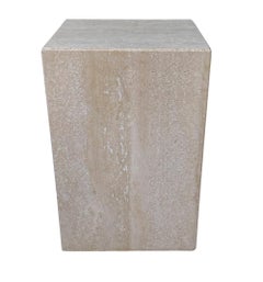 Mid Century Italian Post Modern Travertine Marble Cube Side Table or End Table