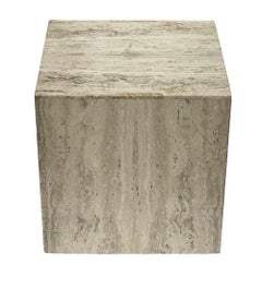 Mid-Century Italian Post Modern Travertine Marble Cube Side Table or End Table