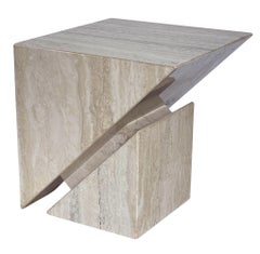 Midcentury Italian Post Modern Travertine Marble Cube Side Table or End Table