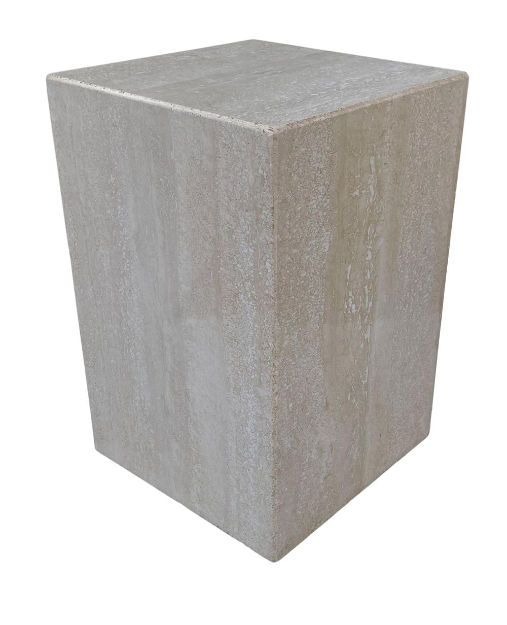 Post-Modern Mid Century Italian Post Modern Travertine Marble Cube Side Table or End Table 