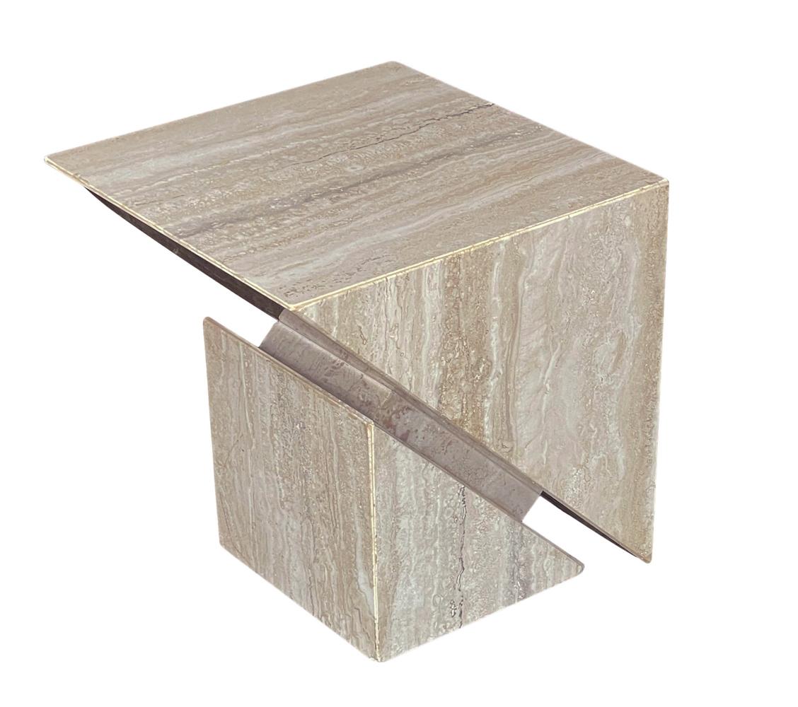 Post-Modern Midcentury Italian Post Modern Travertine Marble Cube Side Table or End Table