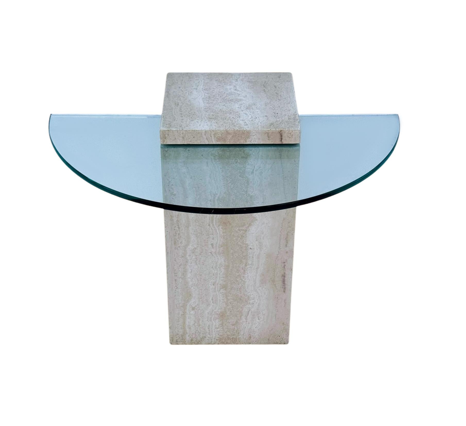 Post-Modern Mid Century Italian Post Modern Travertine Marble Cube Side Table or End Table For Sale