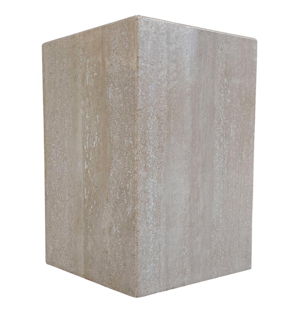 Late 20th Century Mid Century Italian Post Modern Travertine Marble Cube Side Table or End Table 