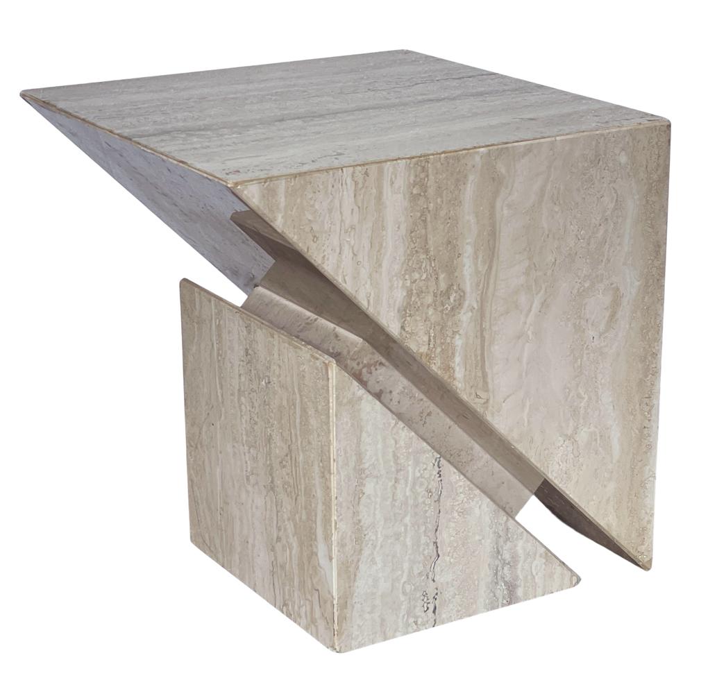 Late 20th Century Midcentury Italian Post Modern Travertine Marble Cube Side Table or End Table