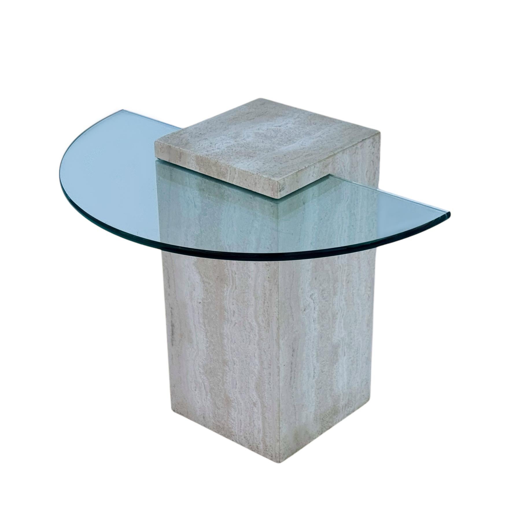 Late 20th Century Mid Century Italian Post Modern Travertine Marble Cube Side Table or End Table For Sale