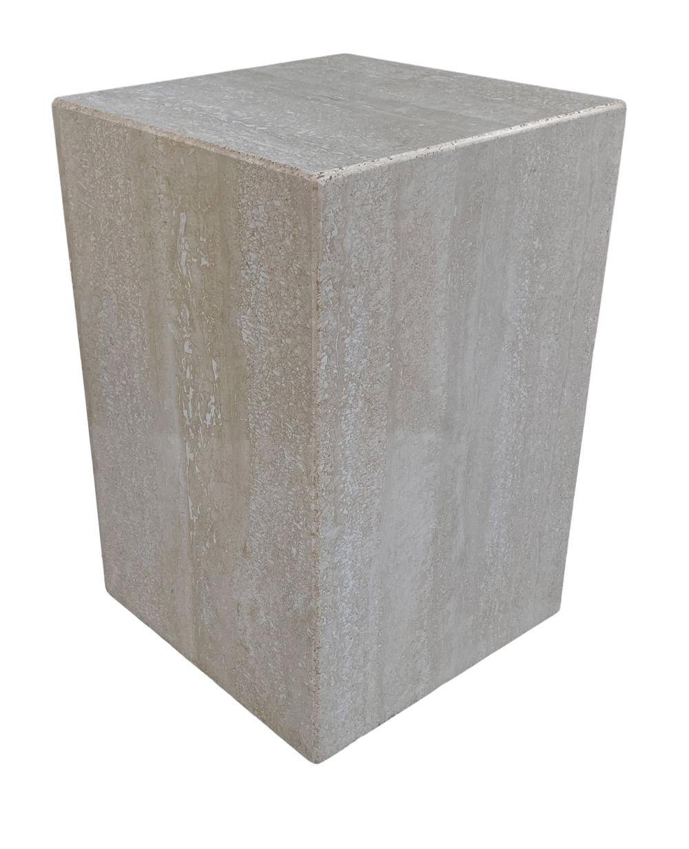 Mid Century Italian Post Modern Travertine Marble Cube Side Table or End Table  1