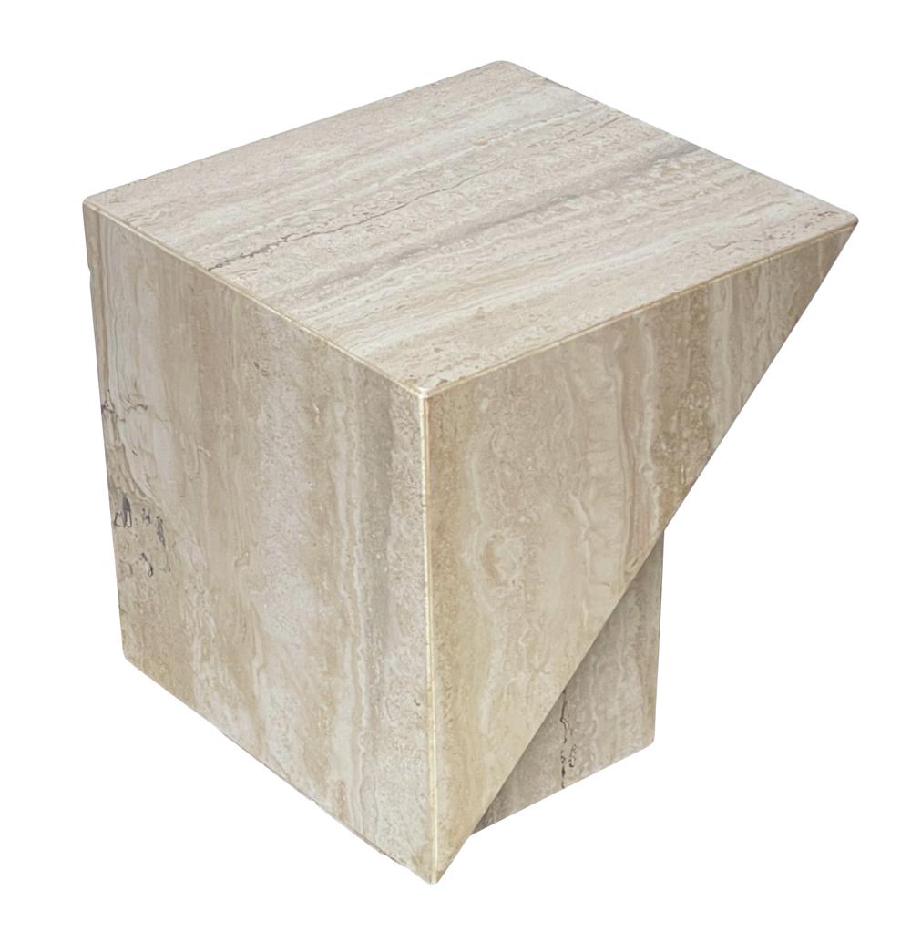 Midcentury Italian Post Modern Travertine Marble Cube Side Table or End Table 1