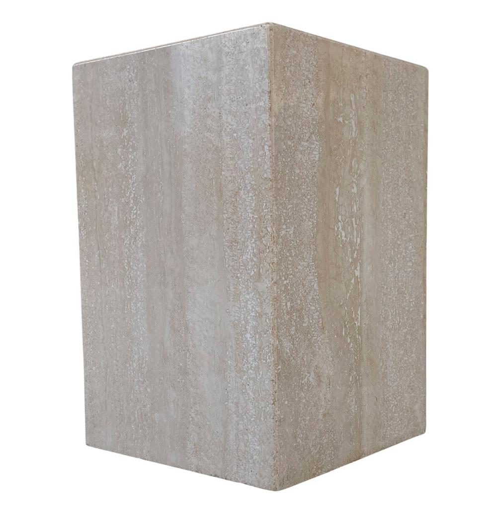 Mid Century Italian Post Modern Travertine Marble Cube Side Table or End Table  2