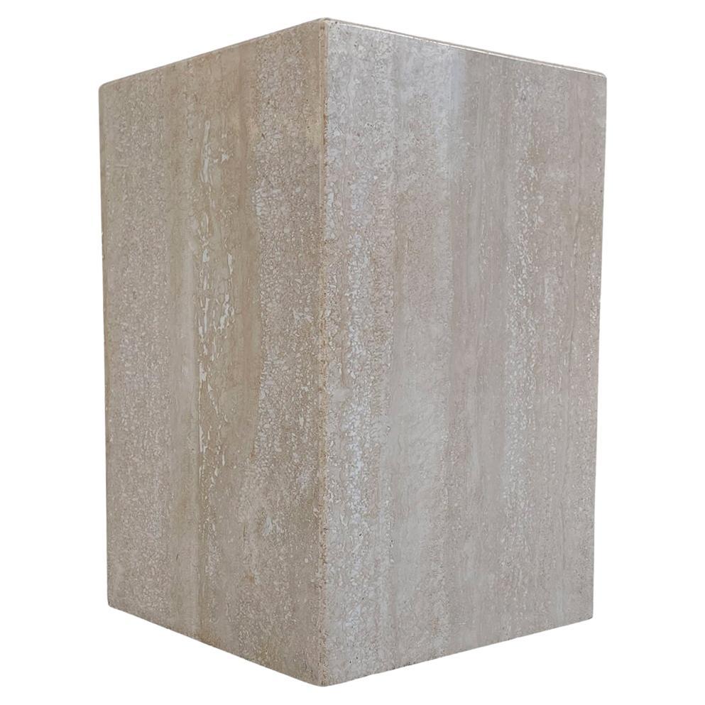 Mid Century Italian Post Modern Travertine Marble Cube Side Table or End Table 