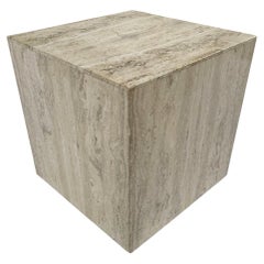 Mid-Century Italian Post Modern Travertine Marble Cube Side Table or End Table