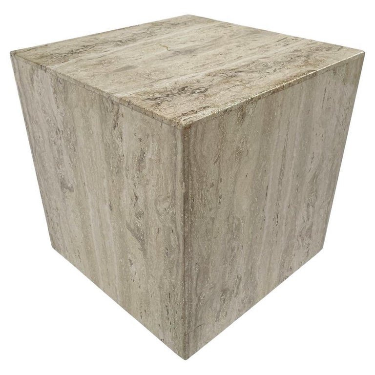 Mid Century Italian Post Modern Travertine Marble Cube Side Table or