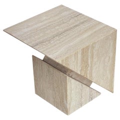 Midcentury Italian Post Modern Travertine Marble Cube Side Table or End Table
