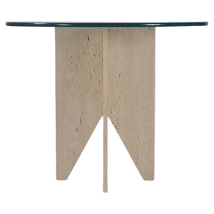 Table de salle à manger ou table basse italienne post-moderne du milieu du siècle dernier en marbre travertin