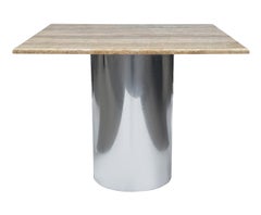 Mid Century Italian Post Modern Travertine Marble Dining Table with Steel Base