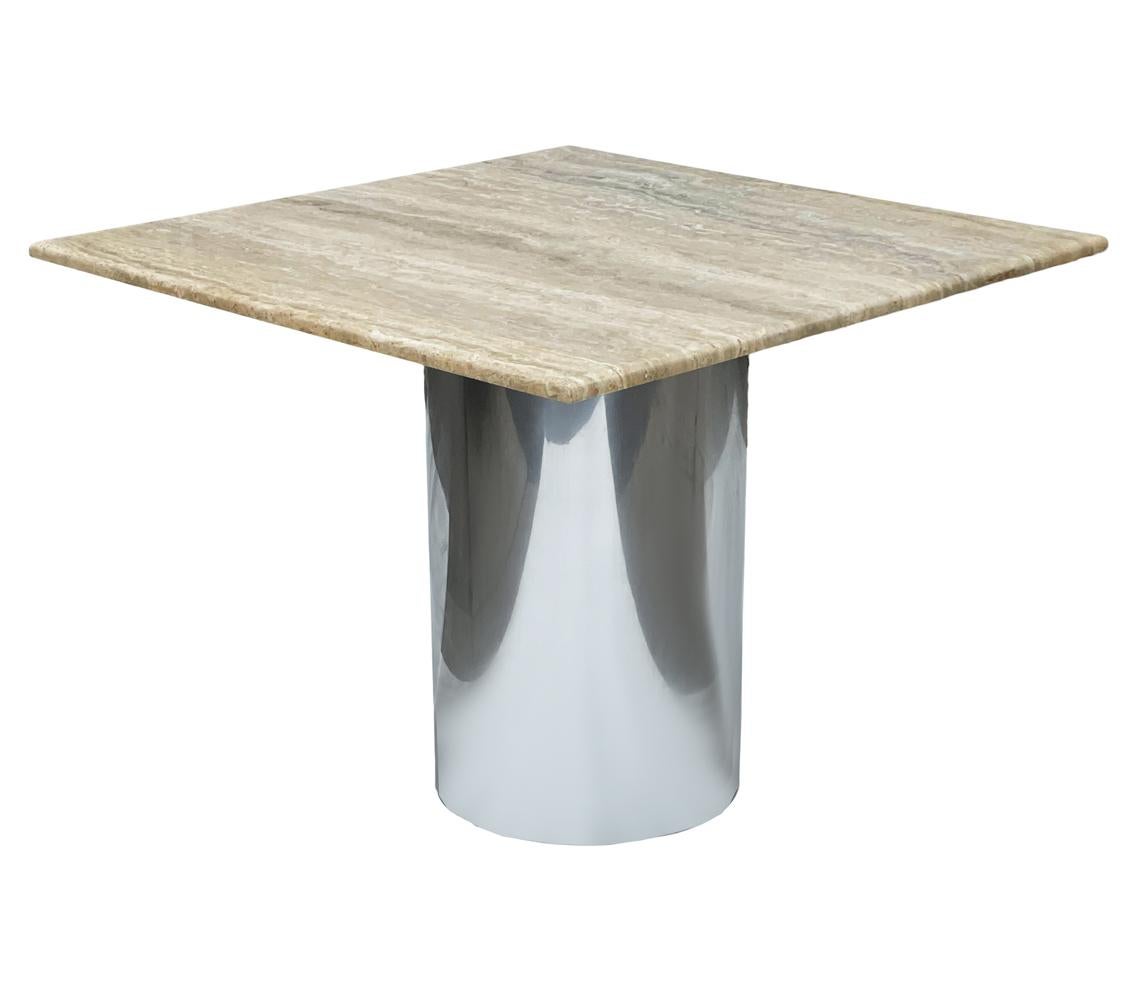 Mid-Century Modern Mid Century Italian Post Modern Travertine Marble Dining Table with Steel Base For Sale
