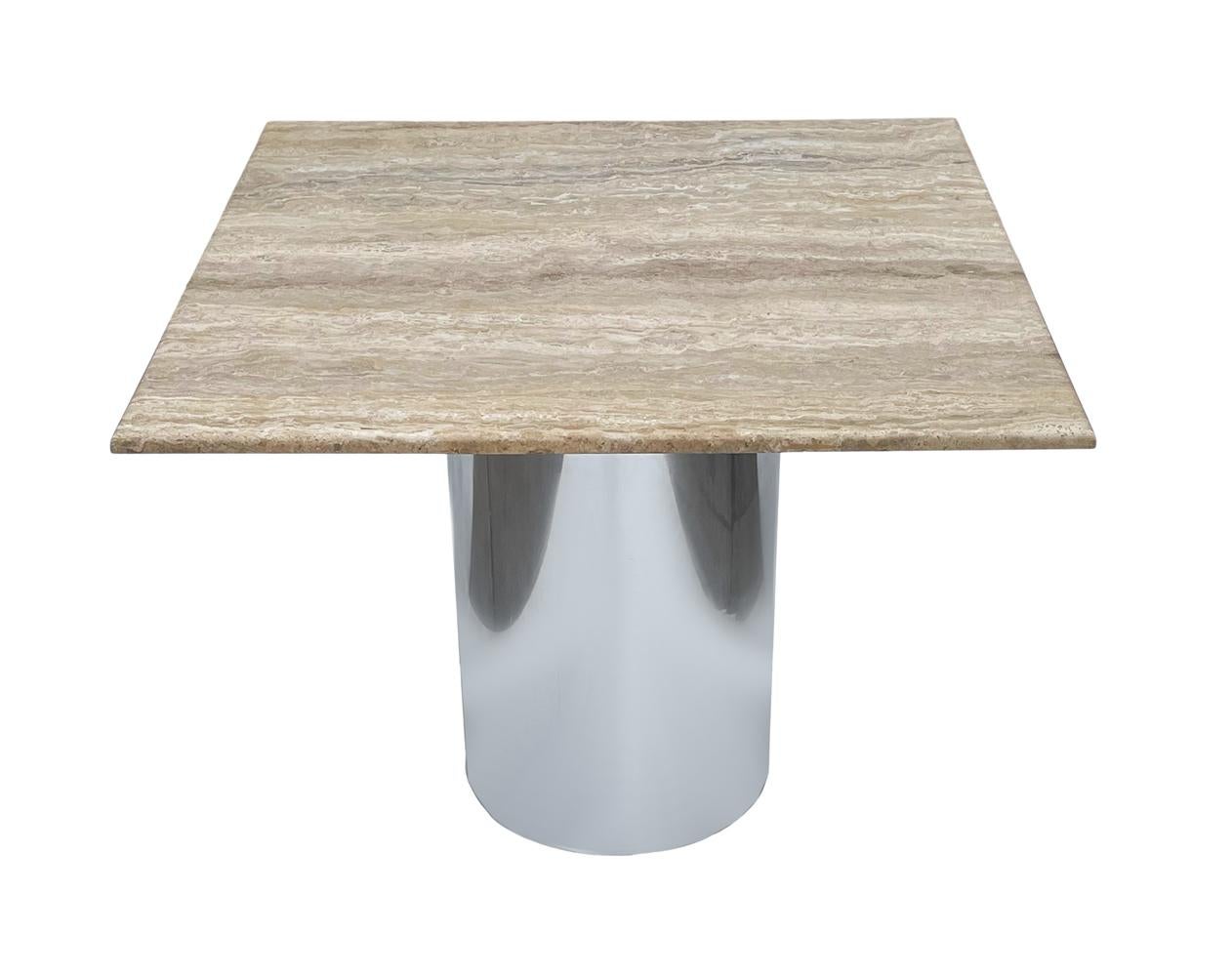 Mid Century Italian Post Modern Travertine Marble Dining Table with Steel Base For Sale 1