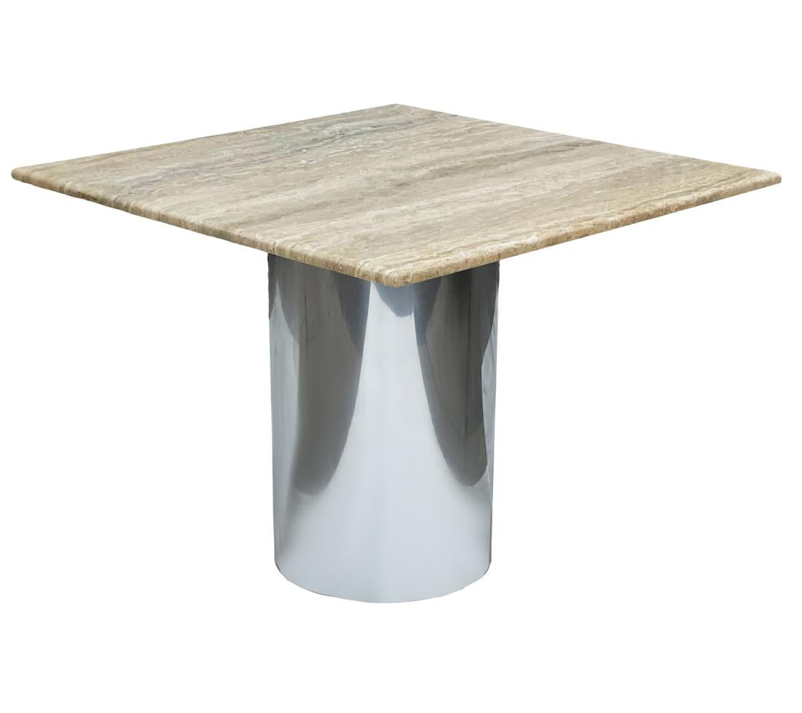 Mid Century Italian Post Modern Travertine Marble Dining Table with Steel Base For Sale 2