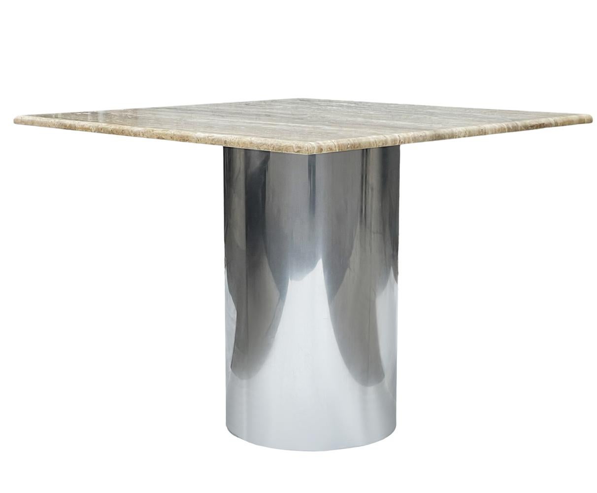 Mid Century Italian Post Modern Travertine Marble Dining Table with Steel Base For Sale 3