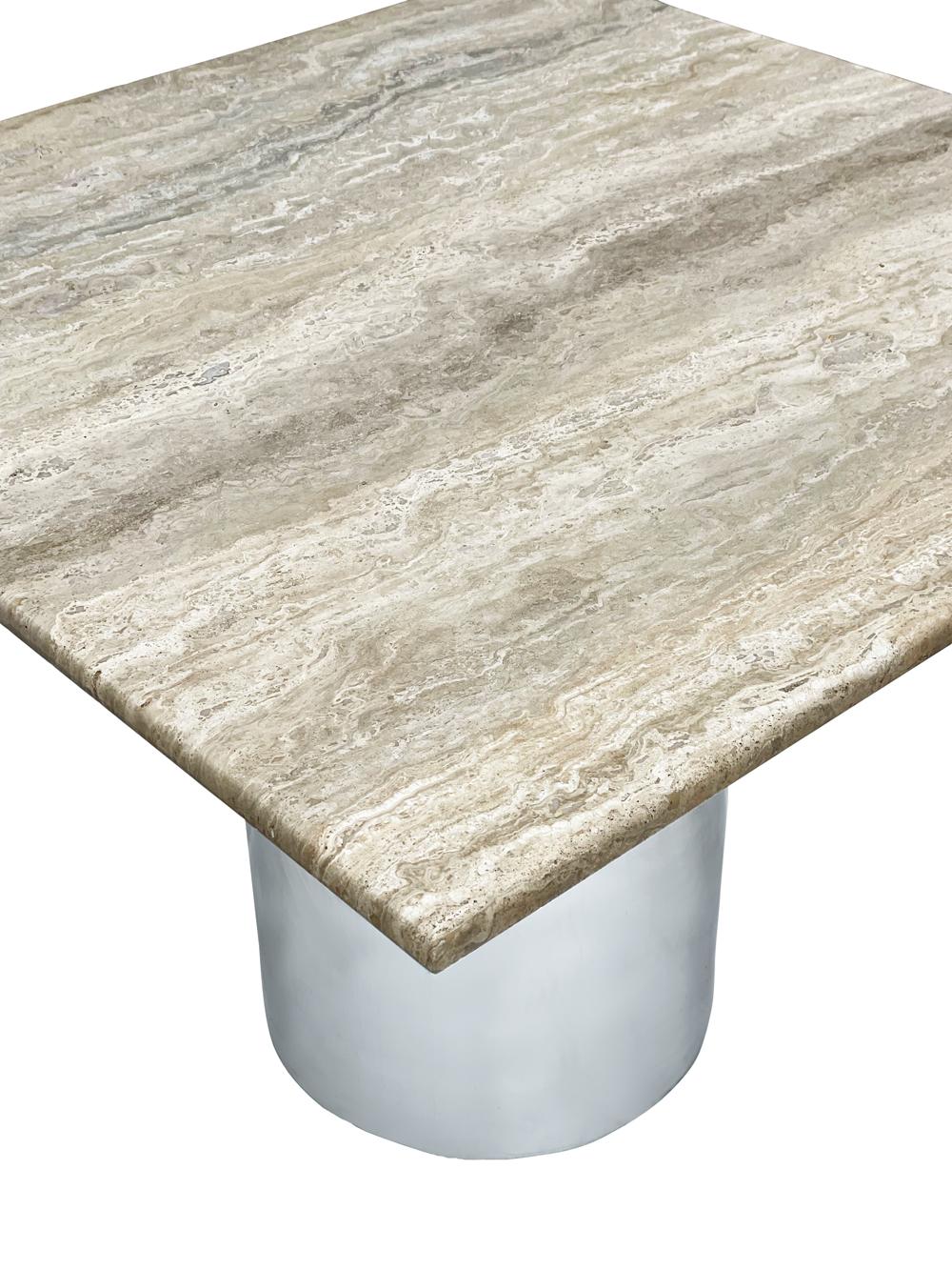 Mid Century Italian Post Modern Travertine Marble Dining Table with Steel Base For Sale 4