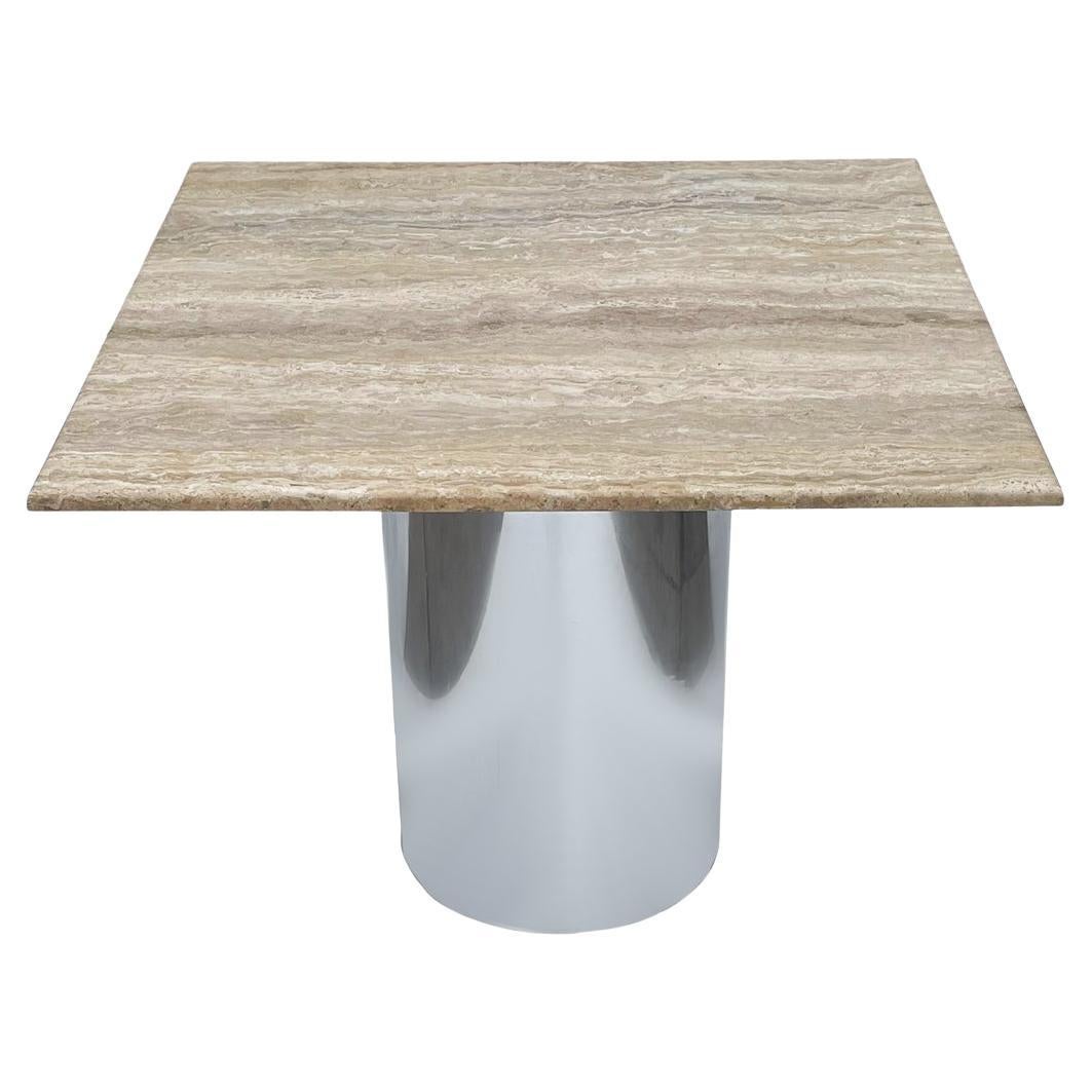 Mid Century Italian Post Modern Travertine Marble Dining Table with Steel Base For Sale