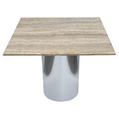 Mid Century Italian Post Modern Travertine Marble Dining Table with Steel Base